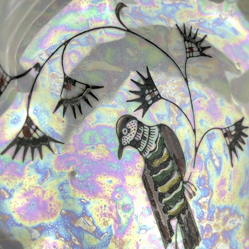 VINTAGE Made in JAPAN PORCELAIN PLATE DISH IRIDESCENT GLAZE FLORAL WITH MOP BIRD - Picture 5 of 9