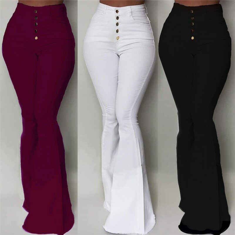 Pantalón Para Mujer Jean de Pantalones Campana Ropa | eBay
