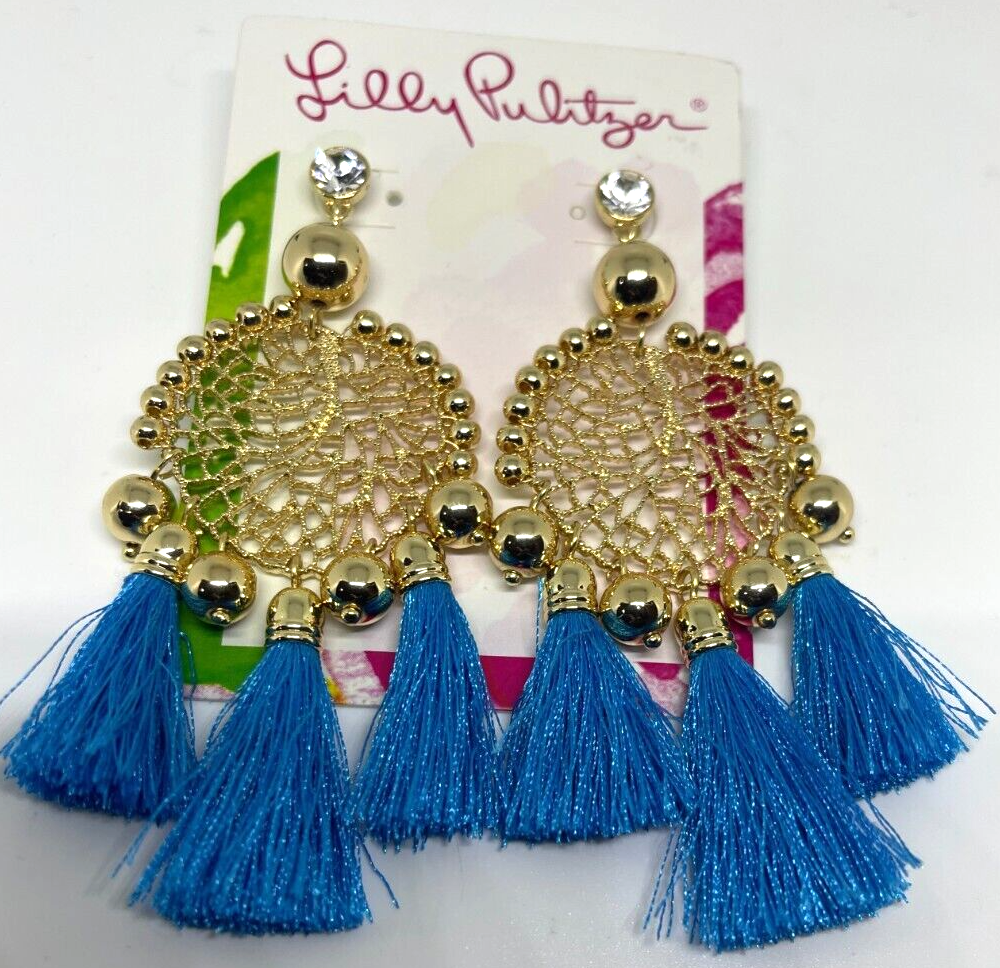 Lilly Pulitzer Sea Dreamer Statement Earrings in Cumulus Blue w/Bag MSRP $58