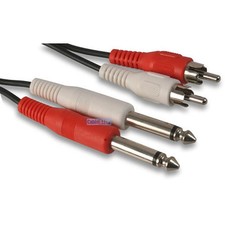 Image of 5M Twin 2 x MONO 6.35mm 1/4" Jack to 2 RCA PHONO Male Plugs Cable Lead 5 METRES