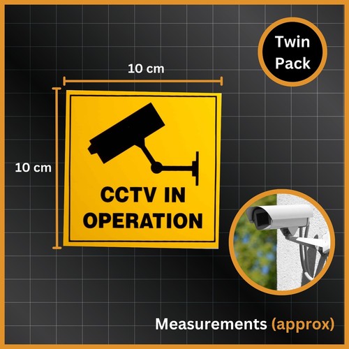 CCTV In Operation Sticker Twin Pack 10x10cm Security Signs Indoor/Outdoor Use - Picture 7 of 7