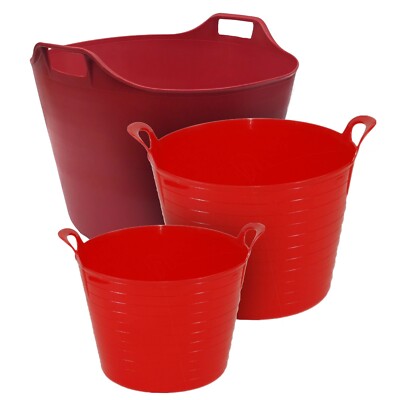 Flexi Wanne Trug 20L/40L/75L rot Kunststoff Tierfutter Aufbewahrung Arbeit Eimer Zuhause UK.