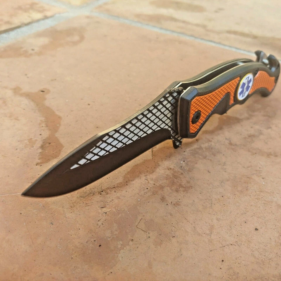 Navaja de Bolsillo de Rescate Plegable Asistida por Resorte 8" PARAMÉDICO NARANJA EMS Táctica EDC Foto 3 de 4