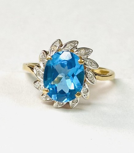 Blue Topaz 14K Yellow Gold and Diamond Ring - Picture 4 of 5