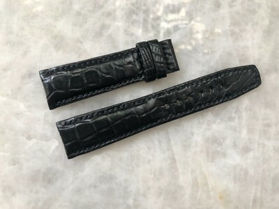 21mm/18mm Black Alligator Crocodile Embossed Leather Watch Strap Band