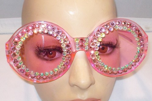 SUNGLASSES UNIQUE BOUTIQUE ROUND OVERSIZED PINK RHINESTONES FREE US SHIP - Picture 2 of 5