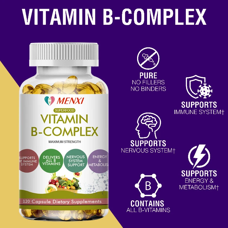 Cápsulas Complejas Vitamina B B1 B2 B3 B5 B6 B7 B9 B12 Ácido Fólico y Biotina Energía Foto 2 de 4