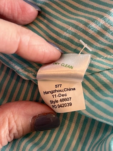 Lilly Pulitzer NEW 100% Silk Moxy Blouse Turquoise White Stripe 3/4 Sleeve - XS - Picture 10 of 10
