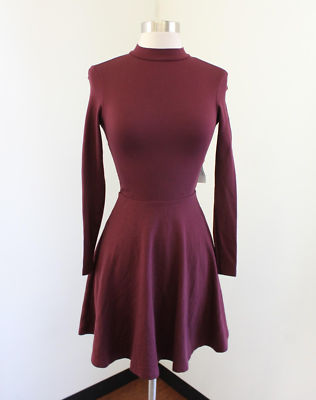 american apparel red skater dress NWT American Apparel Violette Skater Dress Port Maroon Open Back Fit &  Flare XS