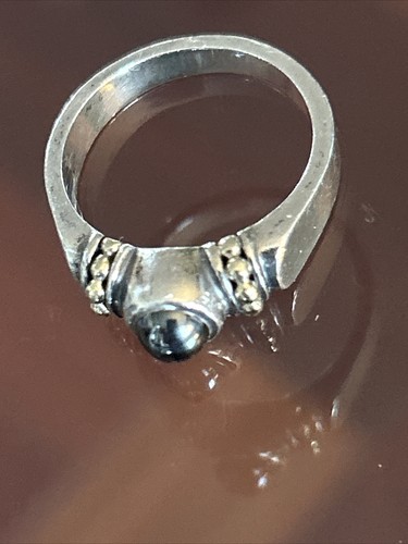 LAGOS Caviar Sterling Silver 925 & 18k Gold Hematite Cabochon Ring Sz 7.5 VTG - Picture 6 of 21
