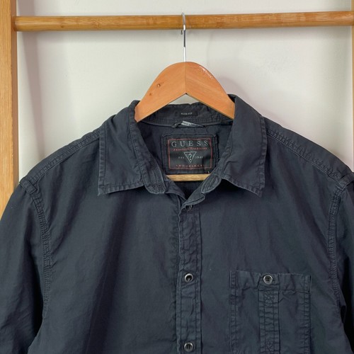 Guess Button Up Shirt Mens Large Black Short Sleeve Slim Fit Casual Cotton - Picture 4 of 11