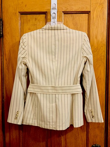 Ralph Lauren belted wool blend striped blazer beige black petite NWT 0P $345.00 - Picture 5 of 6