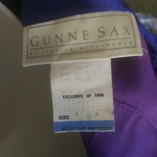 VTG 70's Gunne Sax Jessica Mclintock Black Lace Blue Satin Midi Dress Size JR 9 - Picture 7 of 8