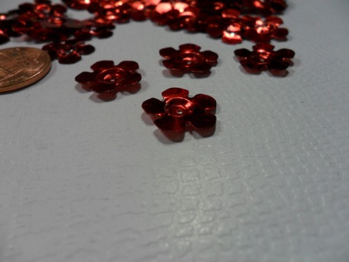 Vintage Red Color Metallic Flower Shaped Sequins - Indented Center - Picture 2 of 4