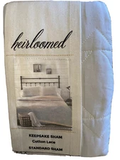 Sawtooth Star Quilted Lace Crochet Standard Size Pillow  Sham Gray Blue NIP