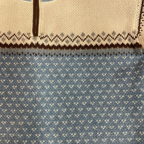 Hanna Andersson Nordic Fair Isle Quarter Zip Sweater Blue Cream Brown Size 140 - Picture 4 of 7