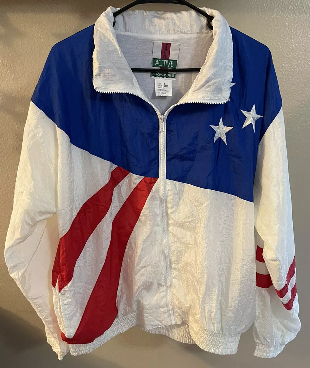 Vintage 90s Active Exposure Stars And Stripes Windbreaker Jacket