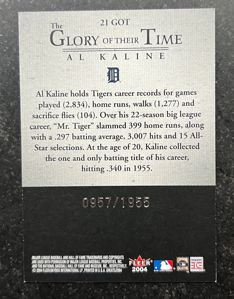 2004 Greats of the Game Glory of Their Time Al Kaline #21 957/1955 - Image 2 of 2
