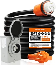 30 Ft 50 Amp Generator Cord and Power Inlet Box Combo Kit,125/250 Volts,Generato