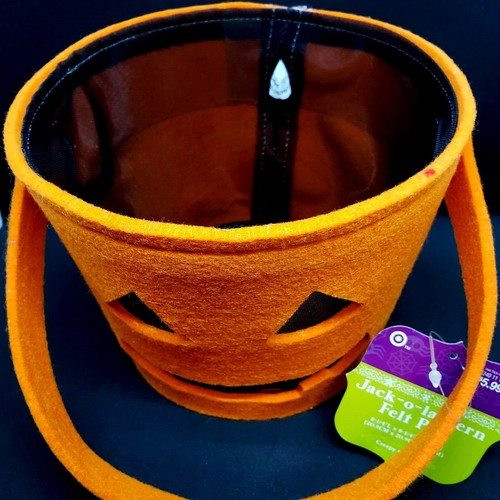 JACK-O-LANTERN Zucca Caramelle Feltro Secchio Secchio Decorazione Halloween Trucchi - Foto 3 di 5