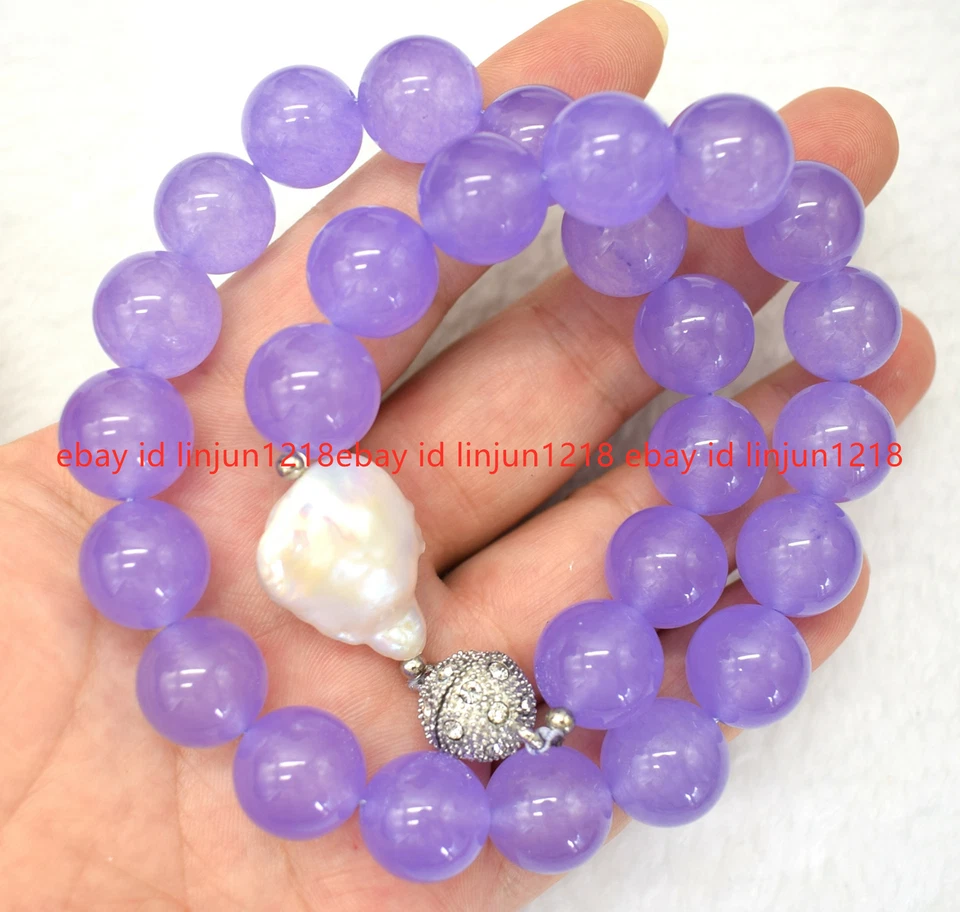 Raro Enorme Collar de Perlas Barrocas Blancas Piedras Preciosas Alejandrita Púrpura 14mm 18" Foto 3 de 4