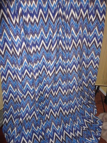ROSE TREE NEW HAVEN BLUE CHEVRON IKAT (PAIR) POLE TOP DRAPERY PANELS 50X86 - Picture 8 of 9