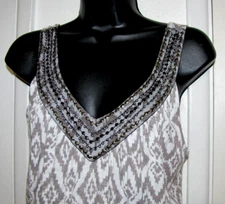 INC International Concepts Stud-Embellished Tank Top Slevless Beige/White Wm.S/M
