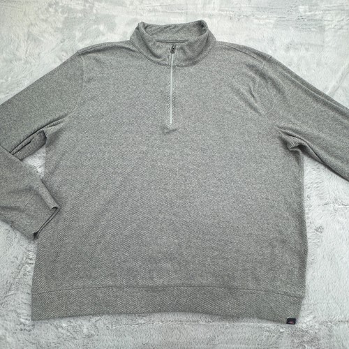Faherty Sweater Men's 2XL Gray Knitted Mock Neck Ribbed Hem Logo Quarter Zip - Picture 2 of 8
