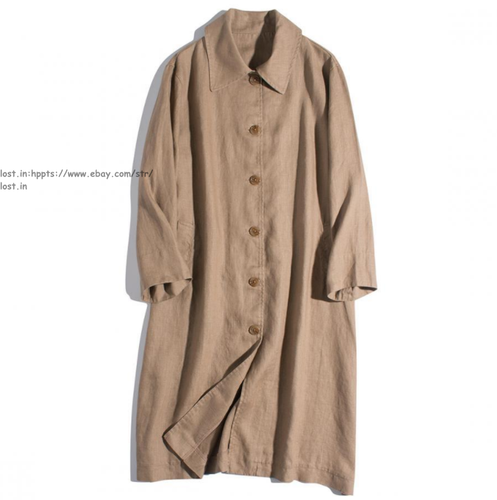 Womens Long Cotton Linen Jacket Casual Lightweight windbreaker Button Down Coat - Picture 4 of 21