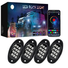 4x Rgb Led Pods Rock Light Kits Underbody Glow Neon Lamp Bluetooth Music Control