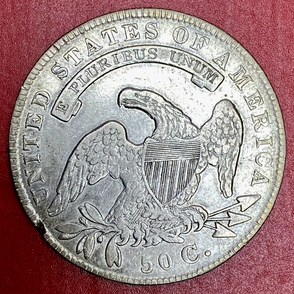 1835 CAPPED BUST HALF, LETTERED EDGE, CRACKED PLANCHET ERROR REV 8:00 - Image 2 of 3