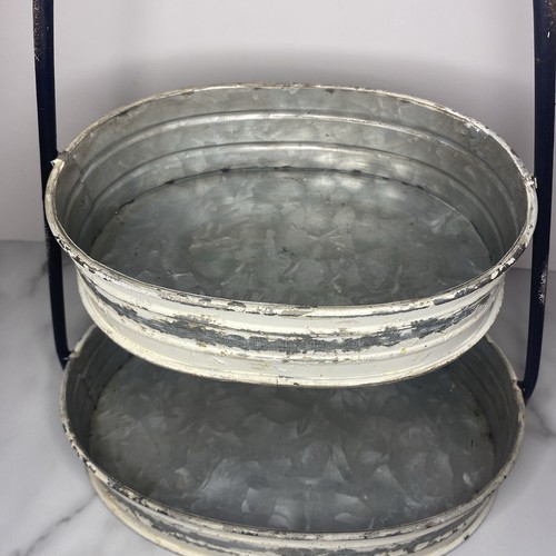 Obstkorb Schale 2 Etagen Landhaus weiß verzinkt Metall 14" hoch Dekor Display - Bild 2 von 24
