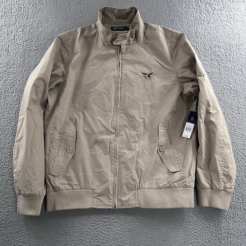 American Living Mens Jacket Khaki Size Large Bomber Stand Collar 100% Cotton