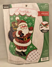 Bucilla Felt Sequin Applique Stocking Kit GLITZ SANTA 89073 Sealed 18"
