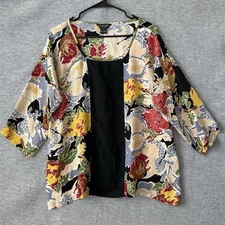 Vintage Citron Santa Monica 100% Silk, Black Floral, Oriental Print S