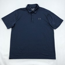 Under Armour The Playoff Polo Men's XL Navy Blue Striped Short Sleeve Shirt
