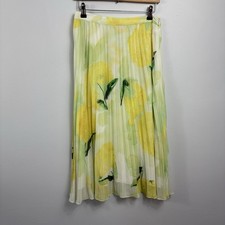 JAEGER Skirt Size UK 10 Yellow White Maxi Floral Chiffon Pleated Pretty Cottage
