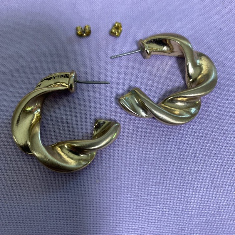 Gold Tone Twist Hoop Earrings-stud