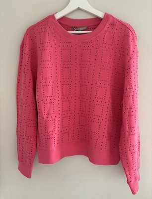 Oliver Bonas korallenrosa Lochstickerei Rundhalsausschnitt Pullover Größe 14 - brandneu mit Etikett 