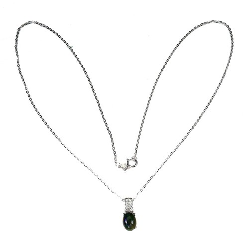 925 Sterling Silver Necklace Oval Black Opal 8x6mm Gemstone Jewelry 18 Inch - Picture 2 of 13