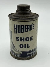 Vintage 8 Oz Can Huberd's Shoe Oil Round Cone Top Cylinder Antique