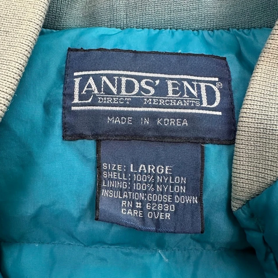Vintage 90s Lands End Goose Down Puffer Vest Blue Large Pockets Men's Korea Made - Image 3 of 4