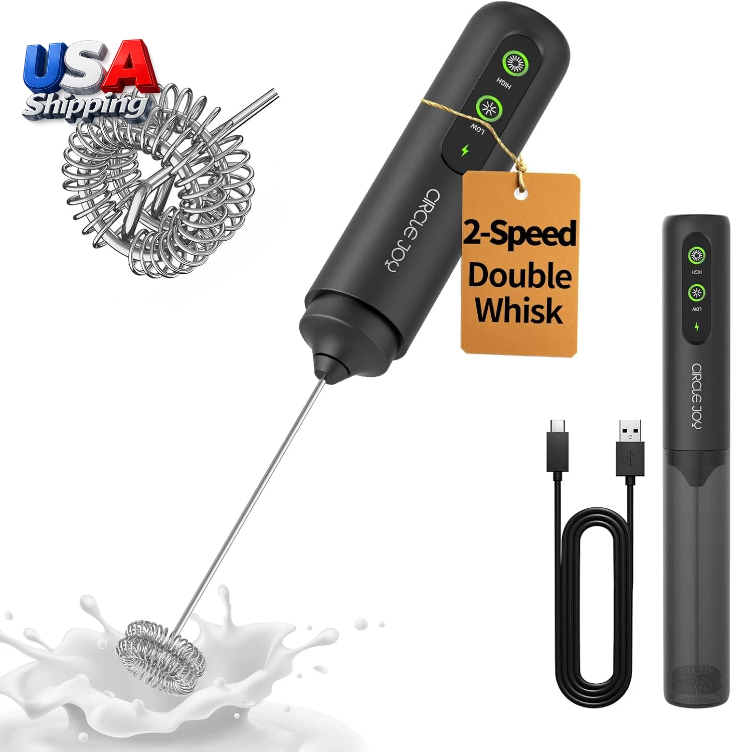 Milk Frother Handheld Rechargeable 2-Speed USB-C Charging Dual Coil Whisk
Opens in a new window or t