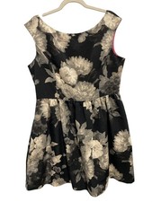 Vintage Eliza J Fit and Flare Dress Size 16 Floral Sleeveless Black Beige Retro