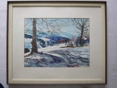Aquarell von W. Hoffmann, Winterlandschaft im Schwarzwald