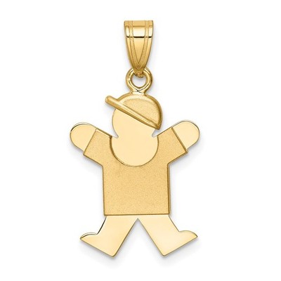 14k Gelbgold The Kids massiv gravierbar kleiner Junge Hut rechts Freude Charm
