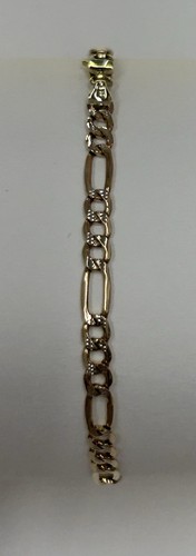 10K Yellow Gold Figaro Bracelet Diamond Cut 8.5 inches - Picture 2 of 6