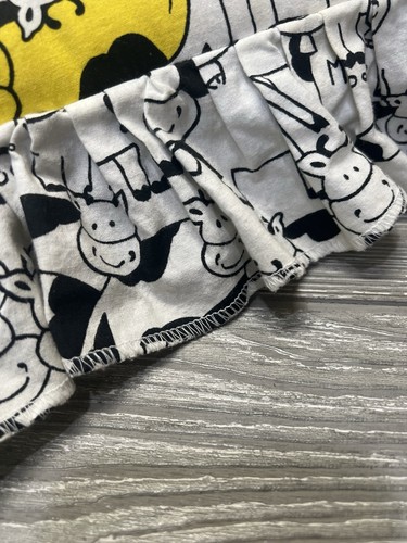 Vintage Handmade Cow Throw Pillow with Ruffle Black White Primary Kitschy 1990s - Picture 6 of 8
