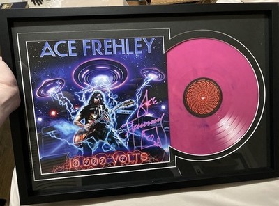 Ace Frehley 10,000 Volts Signed Record Autographed Framed Display Pink Vinyl