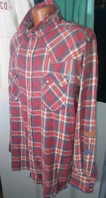 POLO RALPH LAUREN REPAIRED WESTERN SNAP BUTTON PATCH FLANNEL MEN WORK SHIRT XXL